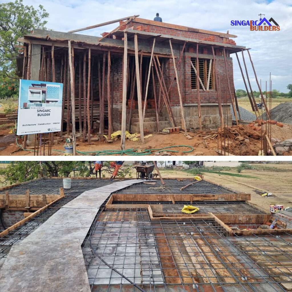 Construction company engineers and workers at site