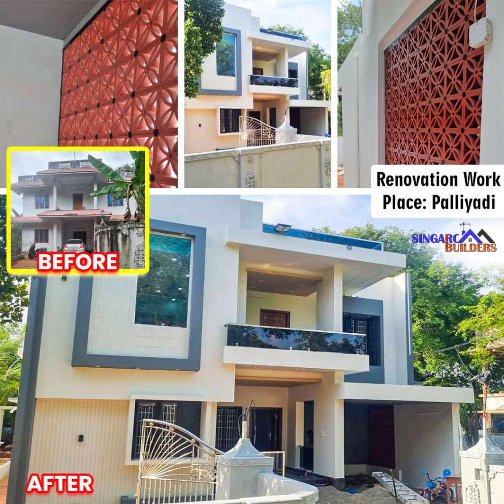 before and after house renovation by singarc builders in palliyadi, tamil nadu
