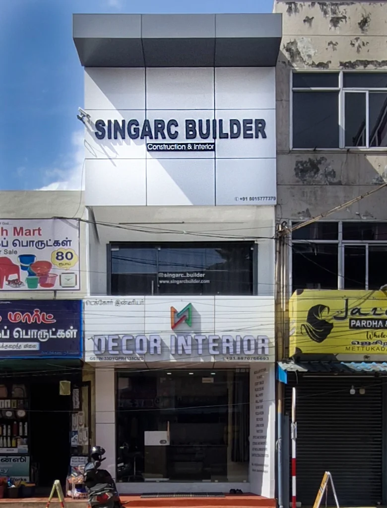 office front view of Singarc builders Thuckalay